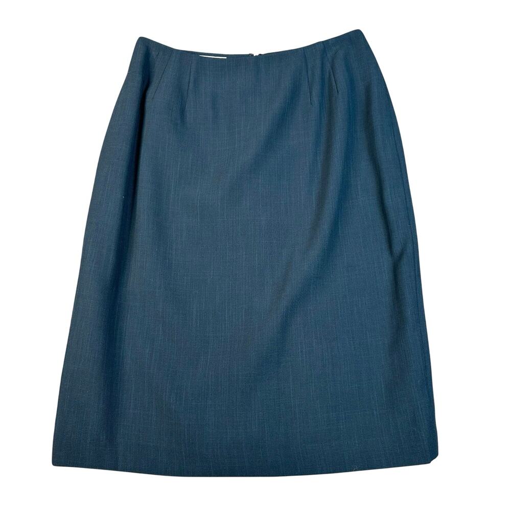 Dressbarn Skirt Blue Green Womens 8 Knee Length Back Slit Lined Business Casual